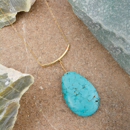 Blue Magnesite Pendant Golden Statement Necklace
