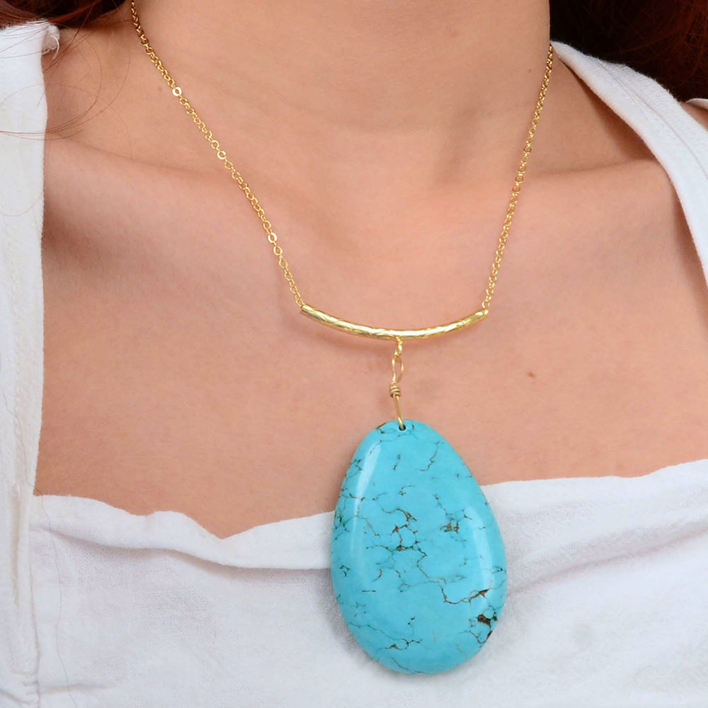 Blue Magnesite Pendant Golden Statement Necklace