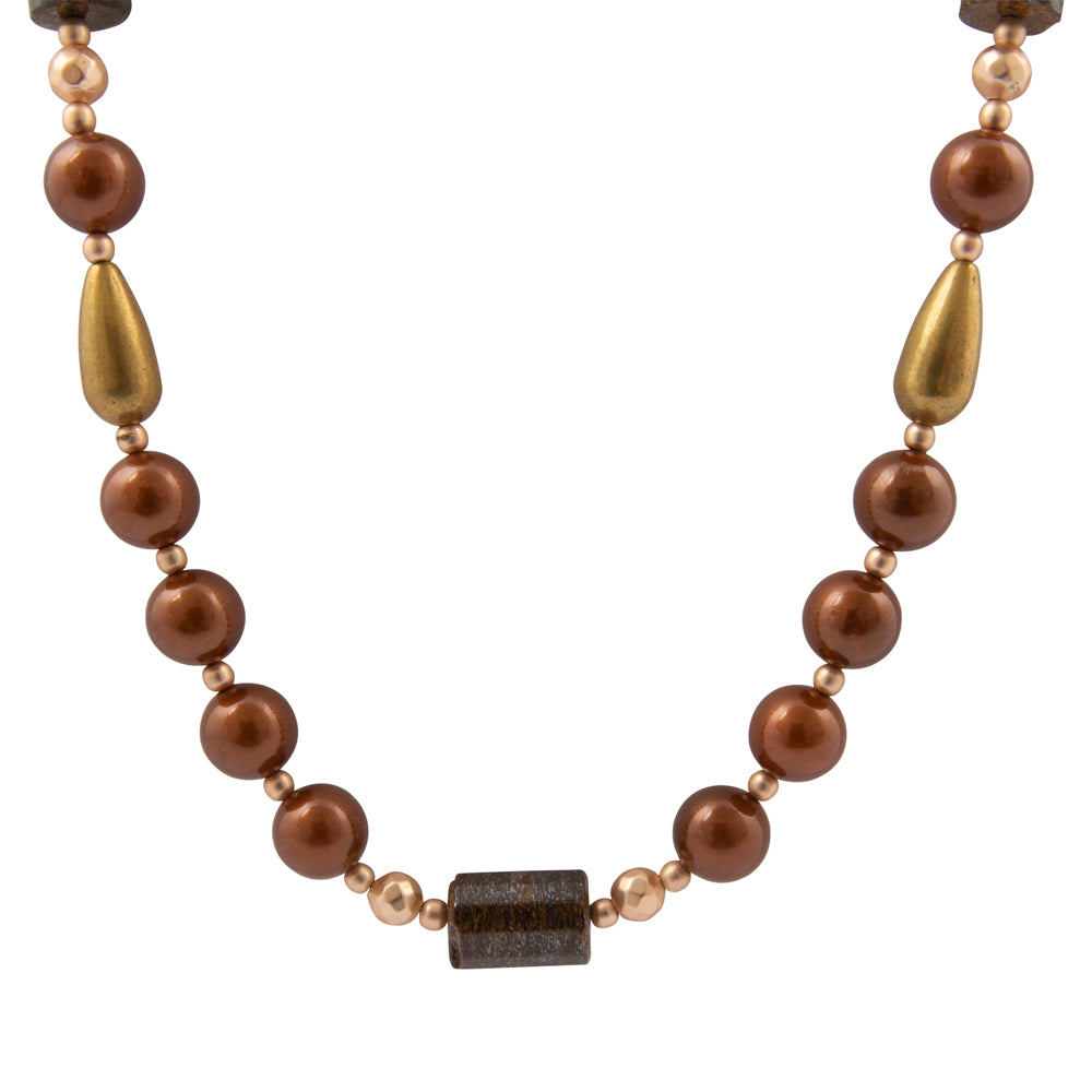 Mocha Brown Pearl Long Golden Necklace