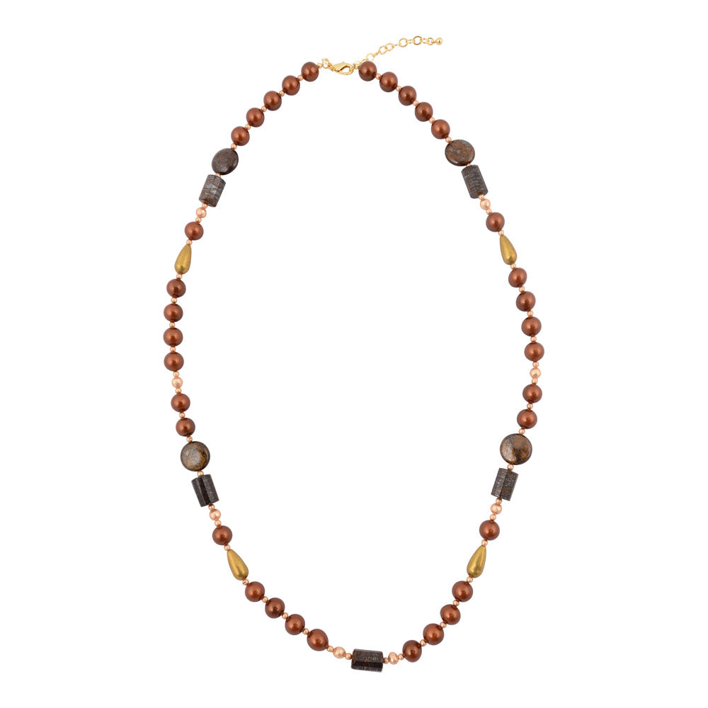 Mocha Brown Pearl Long Golden Necklace