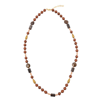 Mocha Brown Pearl Long Golden Necklace