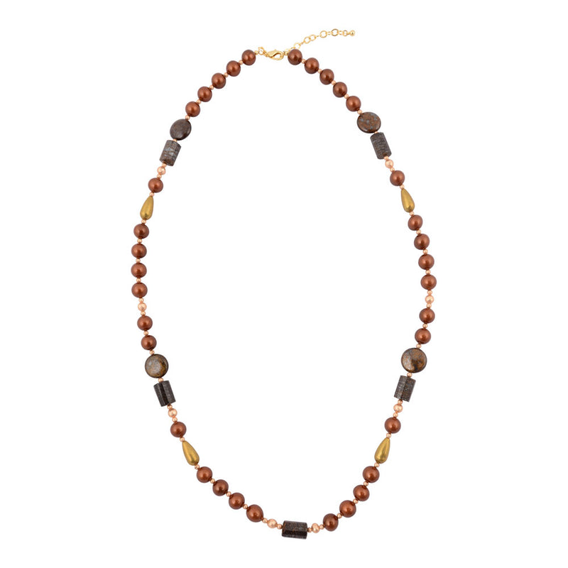 Mocha Brown Pearl Long Golden Necklace – Barse Jewelry