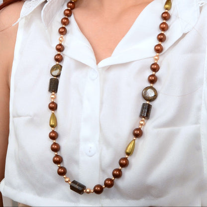 Mocha Brown Pearl Long Golden Necklace