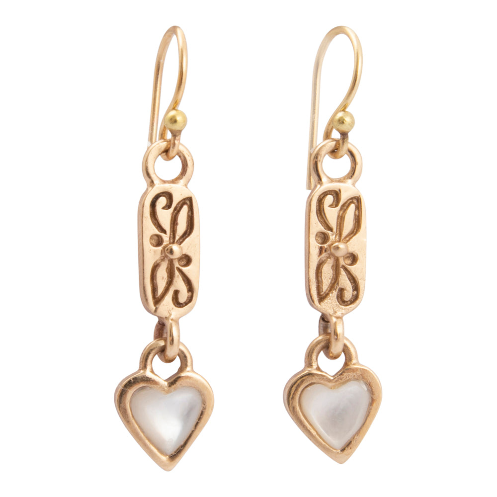 Dainty Hearts Mother of Pearl Golden Drop Earrings