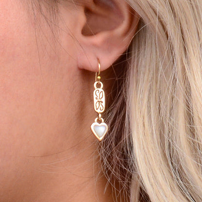 Dainty Hearts Mother of Pearl Golden Drop Earrings