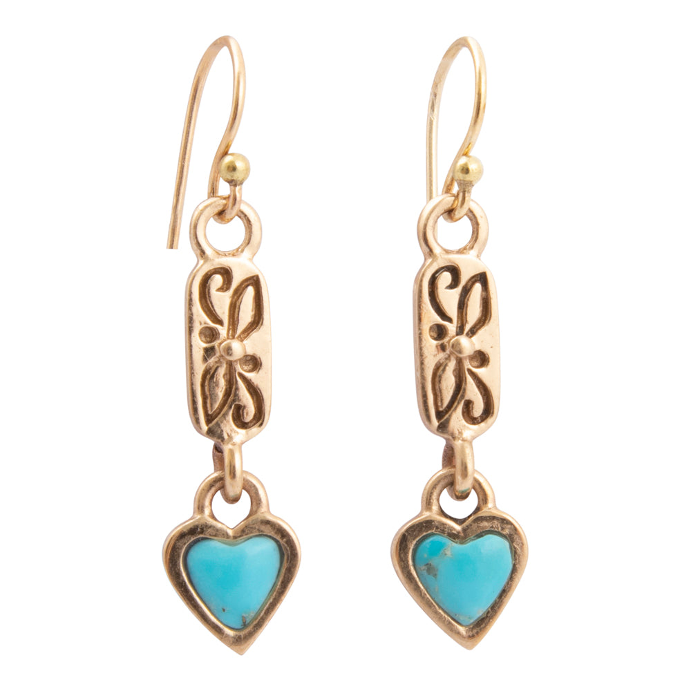 Dainty Hearts Turquoise Golden Drop Earrings