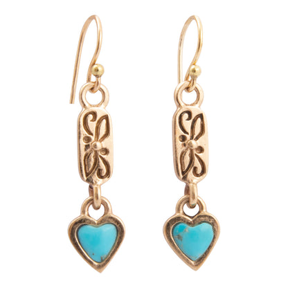 Dainty Hearts Turquoise Golden Drop Earrings