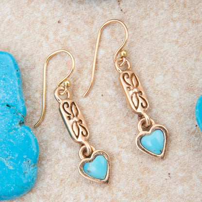 Dainty Hearts Turquoise Golden Drop Earrings