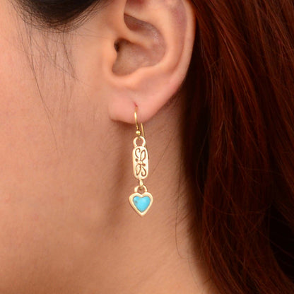 Dainty Hearts Turquoise Golden Drop Earrings