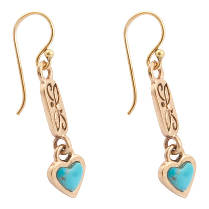 Dainty Hearts Turquoise Golden Drop Earrings