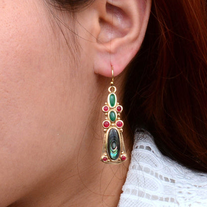 Abalone and Green Onyx Golden Statement Earrings