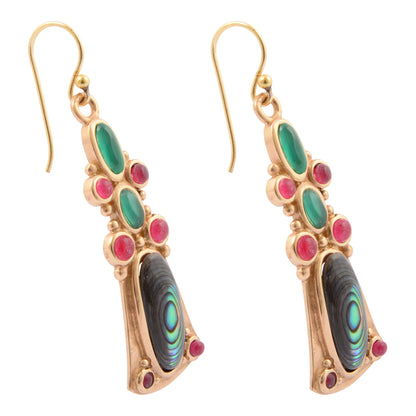 Abalone and Green Onyx Golden Statement Earrings