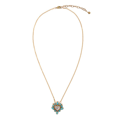 Hearts Surround Blue Turquoise and Mother of Pearl Golden Pendant Necklace