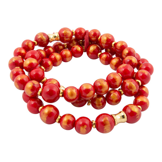 Red Jade Golden Stretch Bracelet Set