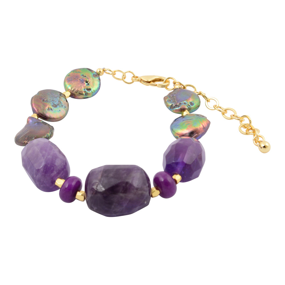 Purple Amethyst and Magnesite Golden Bracelet