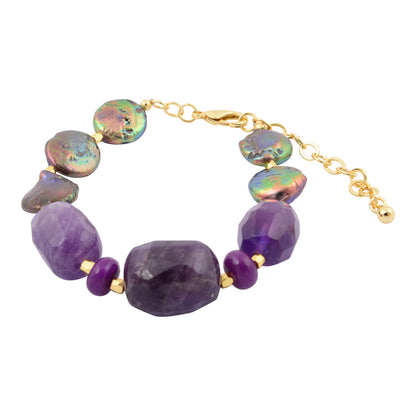 Purple Amethyst and Magnesite Golden Bracelet