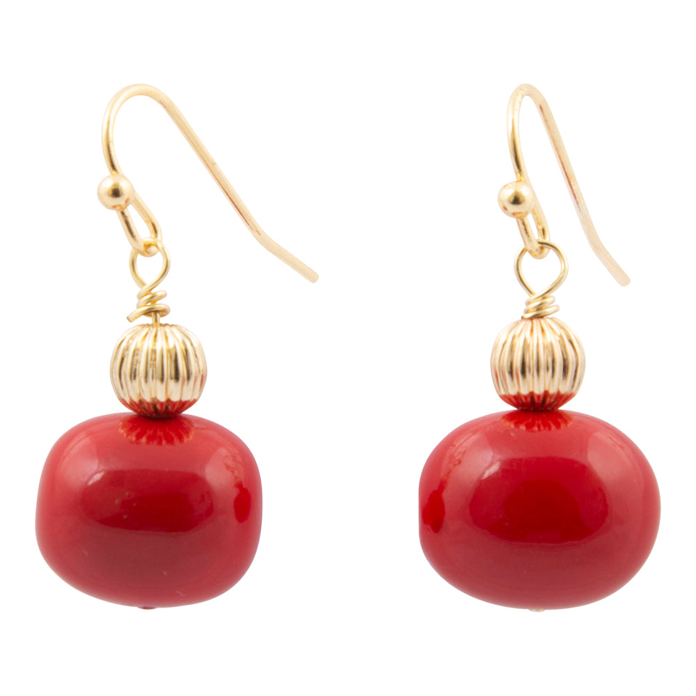 Red Shell Pearl Golden Drop Earrings