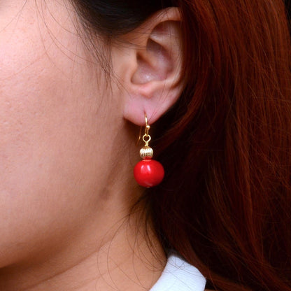 Red Shell Pearl Golden Drop Earrings