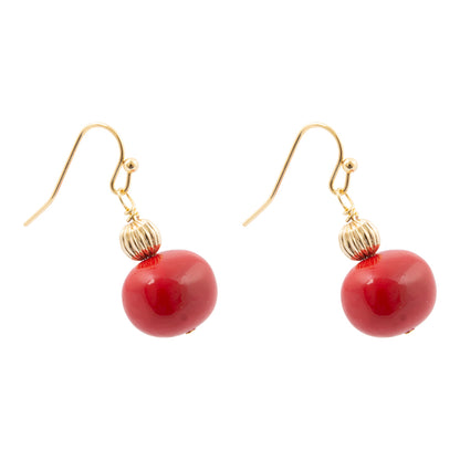 Red Shell Pearl Golden Drop Earrings