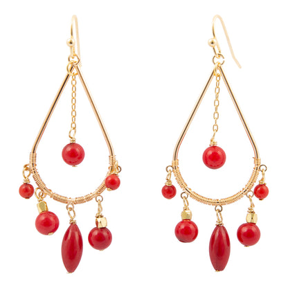Red Mashan Jade Golden Chandelier Earrings