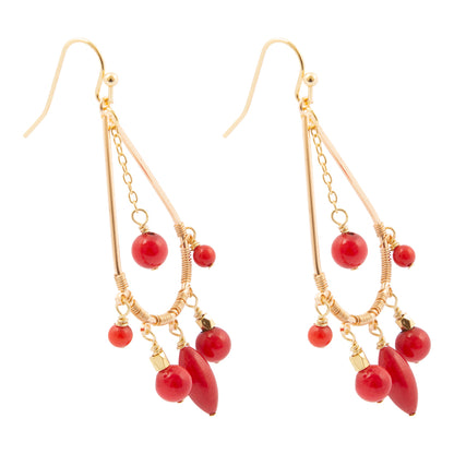 Red Mashan Jade Golden Chandelier Earrings