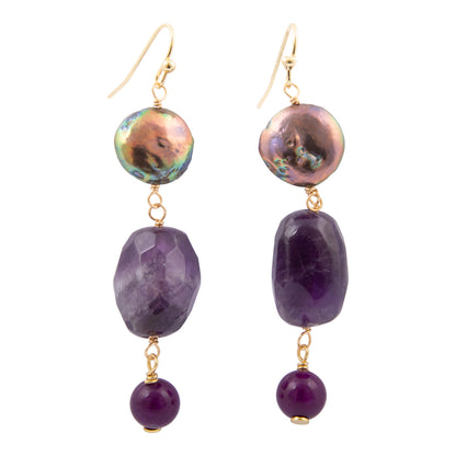 Purple Amethyst Golden Drop Earrings