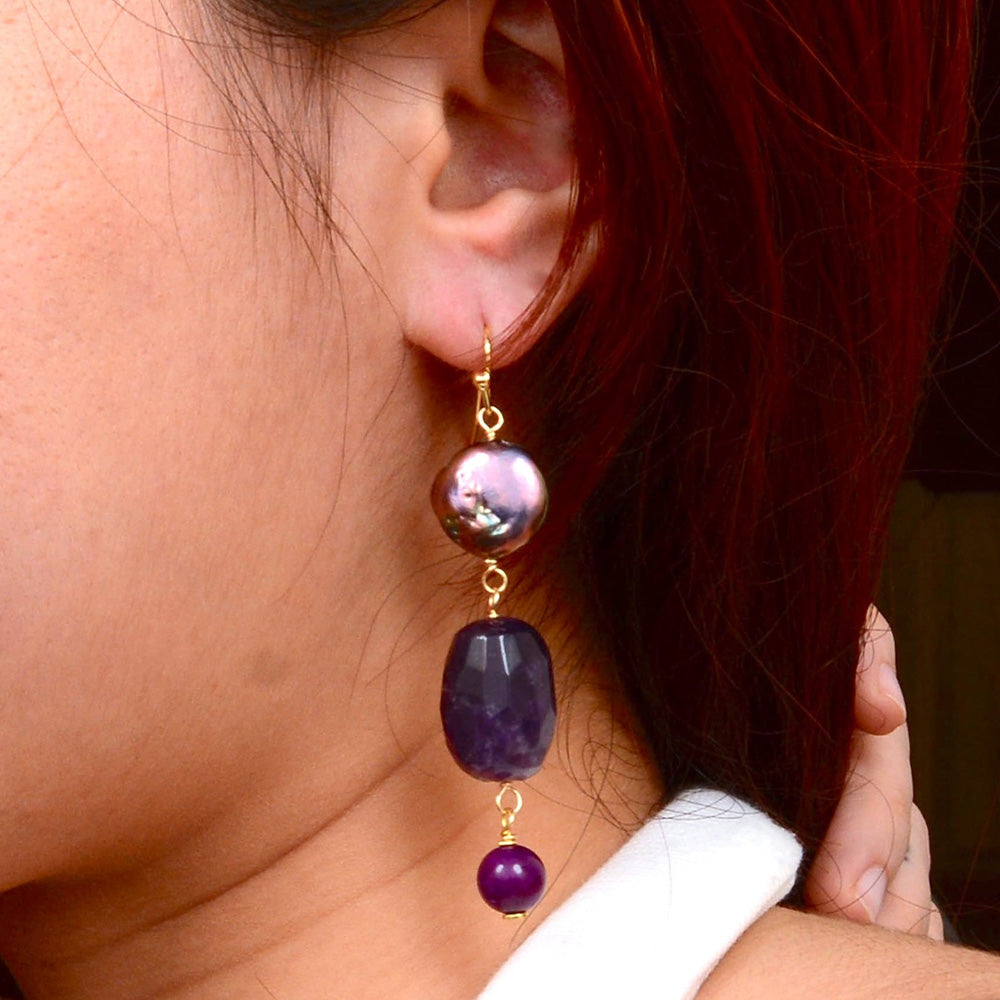 Purple Amethyst Golden Drop Earrings