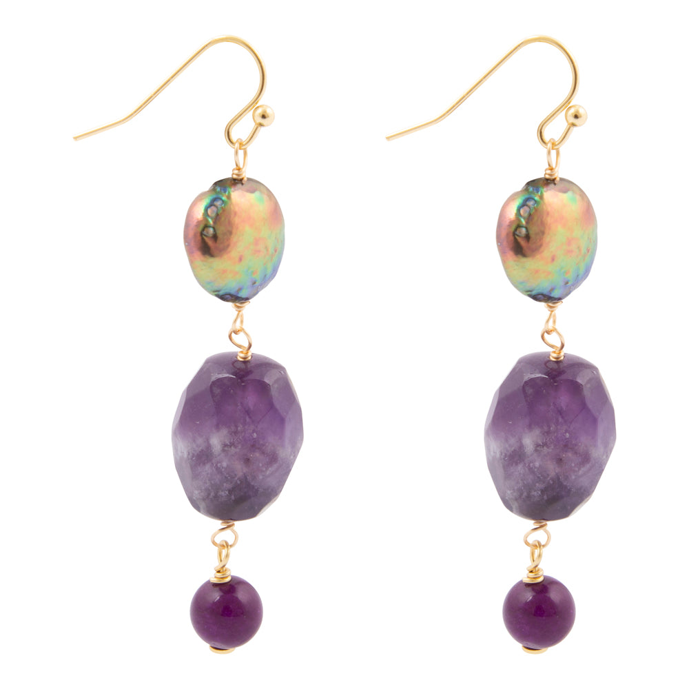 Purple Amethyst Golden Drop Earrings