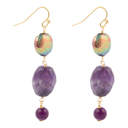Purple Amethyst Golden Drop Earrings