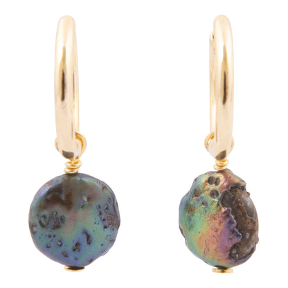 Purple Pearl Golden Hoop Earrings