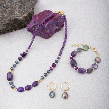 Purple Pearl Golden Hoop Earrings