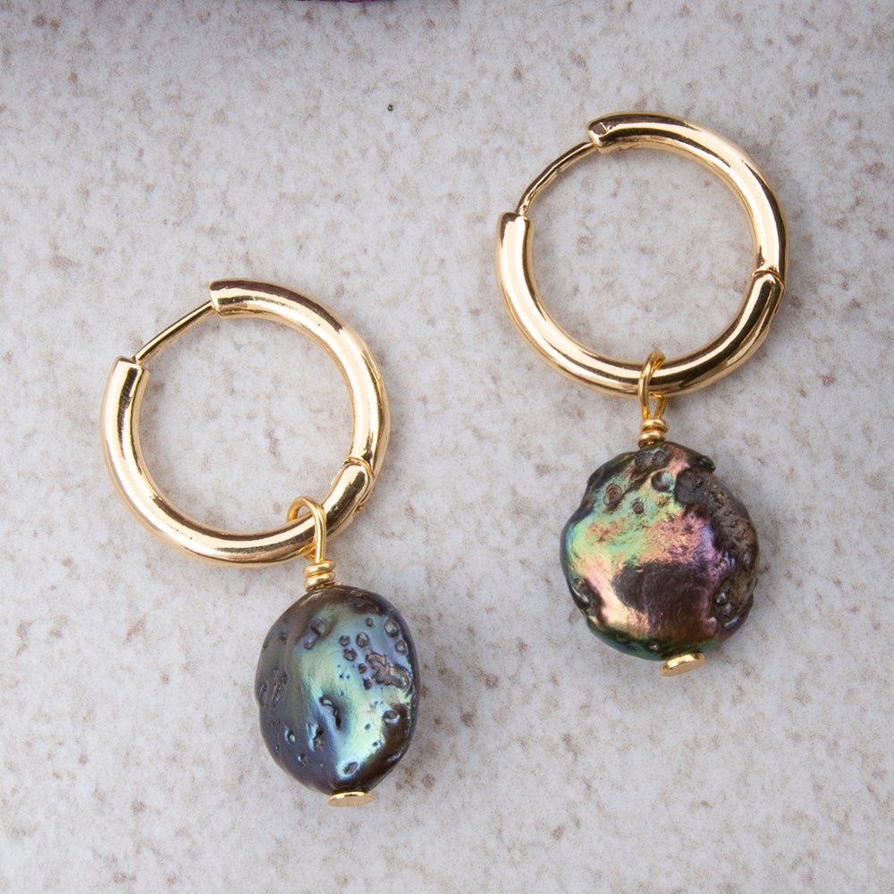 Purple Pearl Golden Hoop Earrings