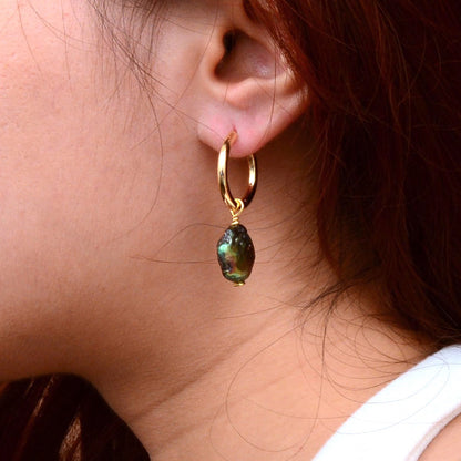 Purple Pearl Golden Hoop Earrings