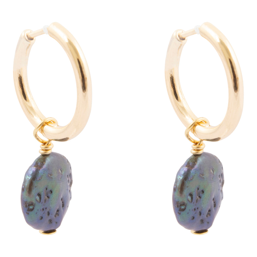 Purple Pearl Golden Hoop Earrings