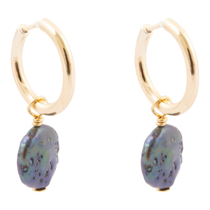 Purple Pearl Golden Hoop Earrings