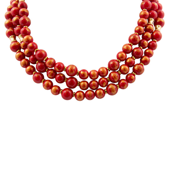 Red Jade Statement Triple Strand Necklace
