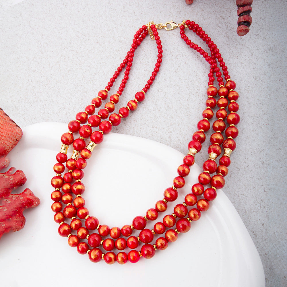 Red Jade Statement Triple Strand Necklace