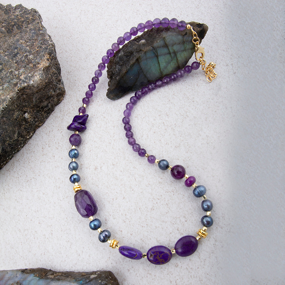 Purple Amethyst Golden Chunky Necklace