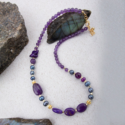 Purple Amethyst Golden Chunky Necklace