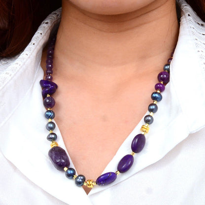 Purple Amethyst Golden Chunky Necklace