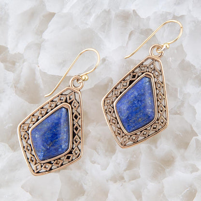 Dimond Blue Lapis Golden Drop Earrings