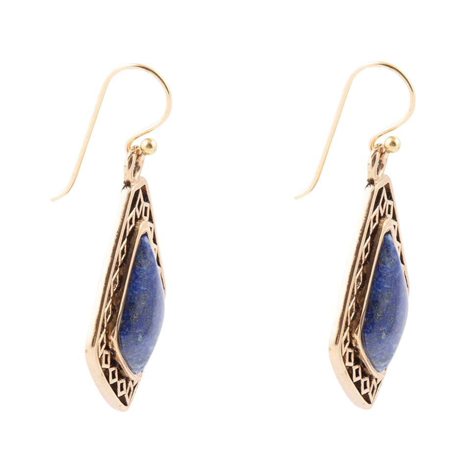 Dimond Blue Lapis Golden Drop Earrings
