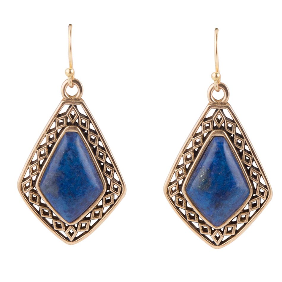 Dimond Blue Lapis Golden Drop Earrings
