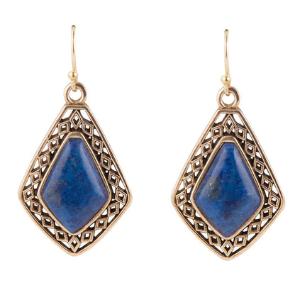 Dimond Blue Lapis Golden Drop Earrings