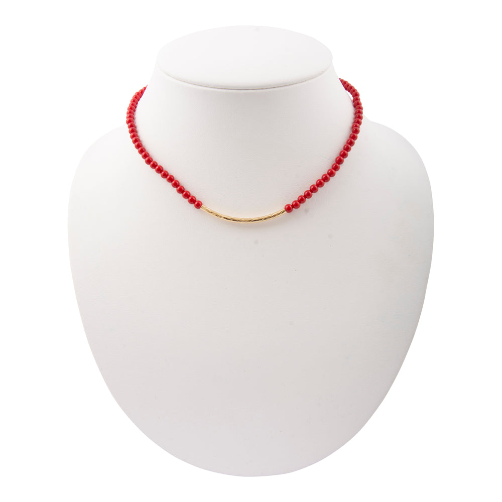 Little Bit Crimson Red Jade Golden Necklace