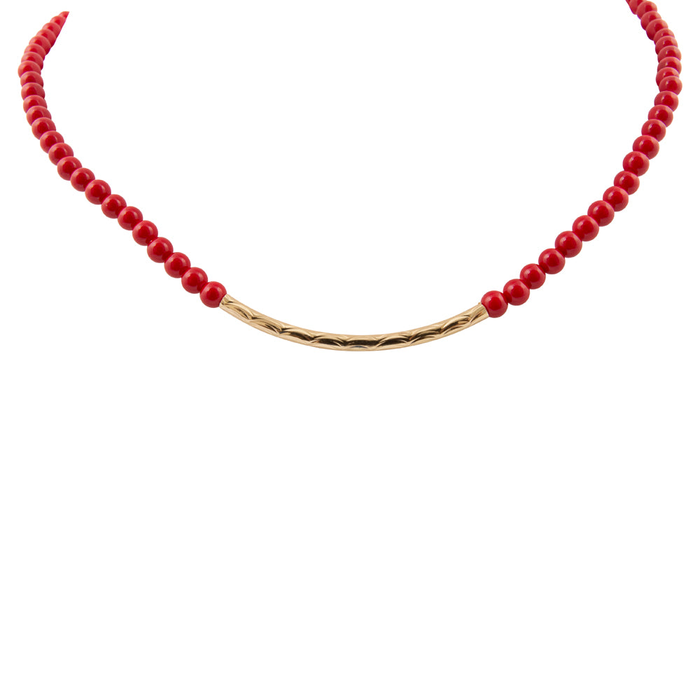 Little Bit Crimson Red Jade Golden Necklace