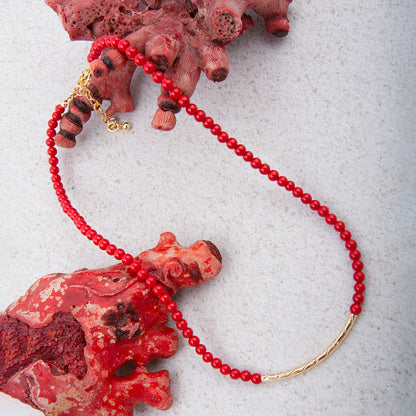 Little Bit Crimson Red Jade Golden Necklace