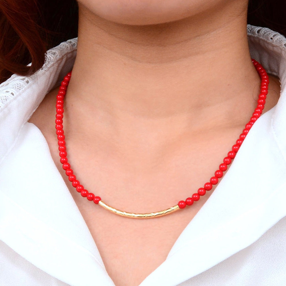 Little Bit Crimson Red Jade Golden Necklace