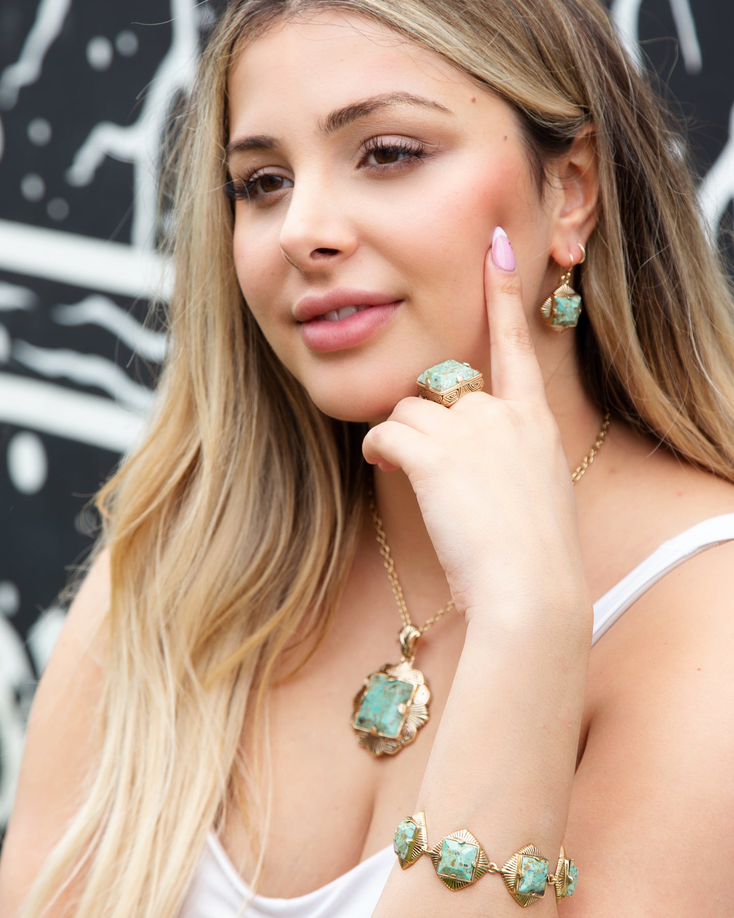 Blue Turquoise Golden Chunky Earrings
