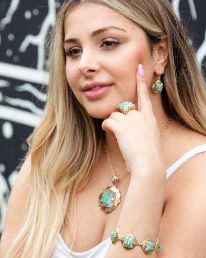 Blue Turquoise Golden Chunky Earrings